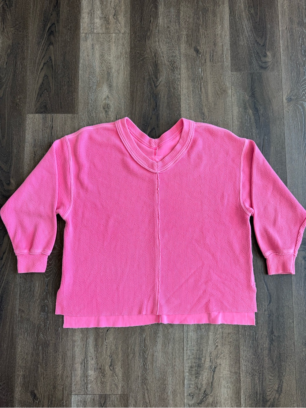 aerie Bright Pink Waffle-Knit Sweatshirt